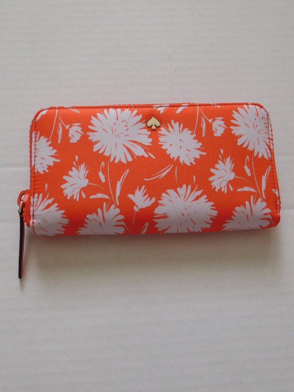 NWT Kate Spade Orange White Floral Print Zip Around Wallet